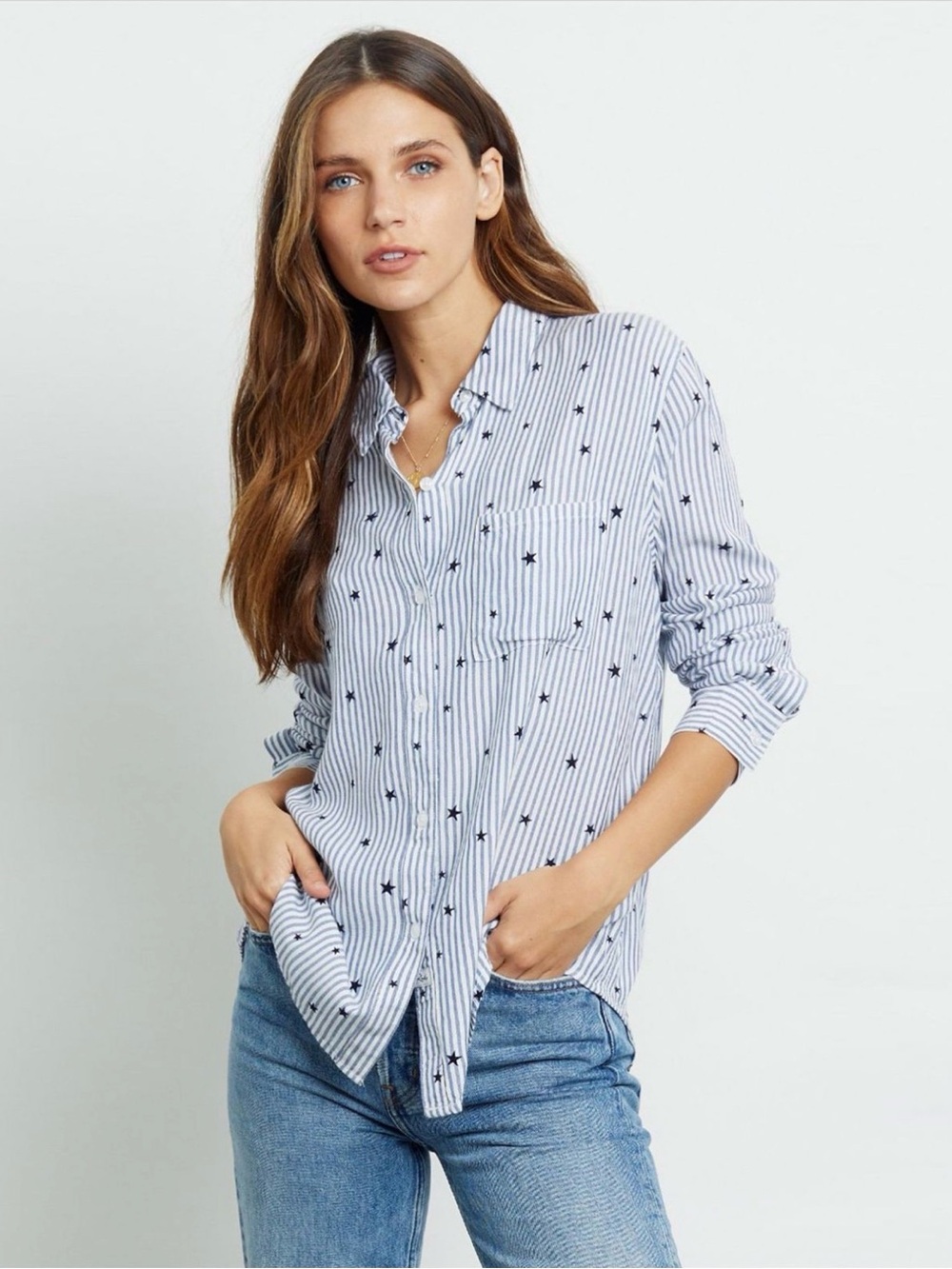 Rails Rocsi Flocked Star Striped Button-Down Shirt XS, like new